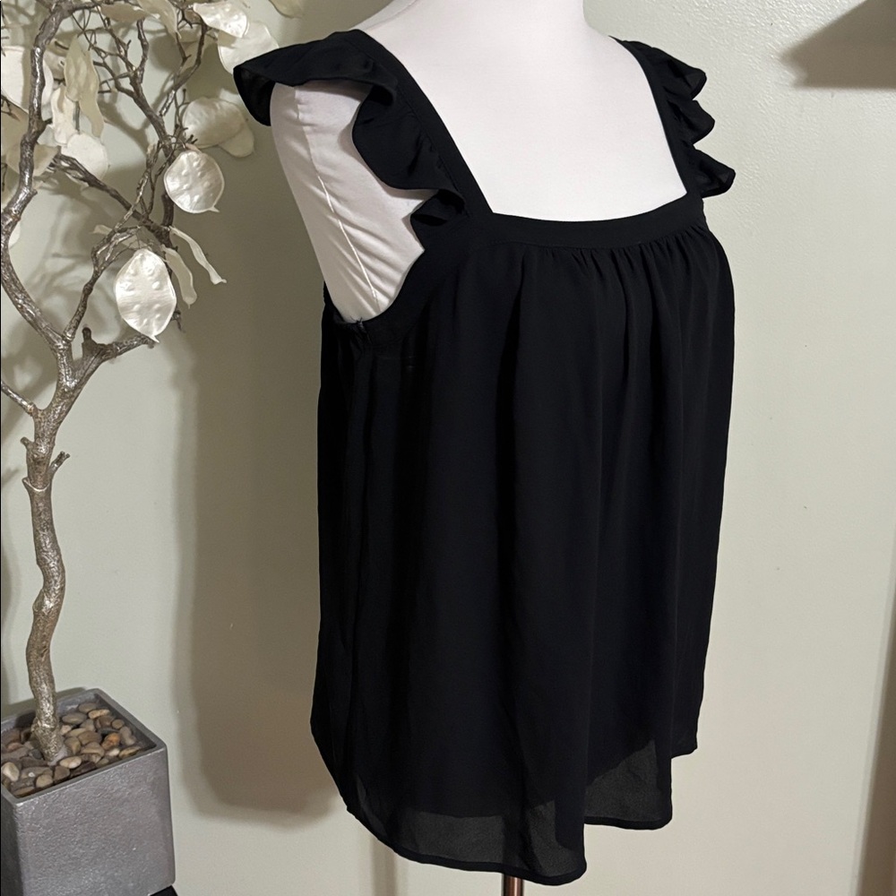 LOFT Black Ruffle Sleeve Blouse - Picture 3 of 4